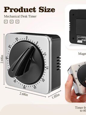 Mechanical Kitchen Timer 60 Minute Wind up Magnetic Stainless Steel Loud Alarm